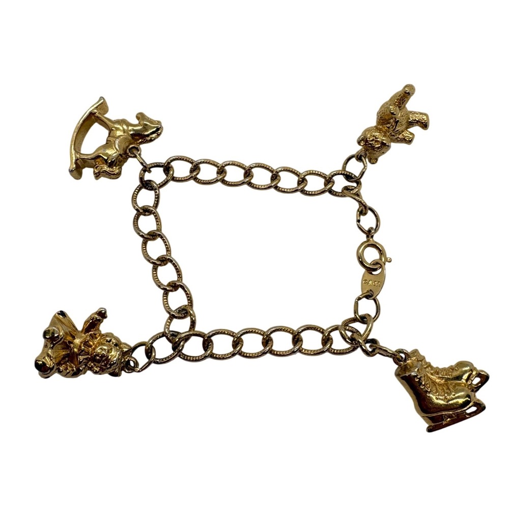 Vintage Avon Gold Tone Charm Bracelet Rocking Horse Teddy Bear Ice Skate Doll